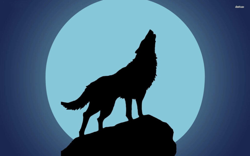 Majestic Wolf Silhouette Against Luminous Moonrise Background Wallpaper