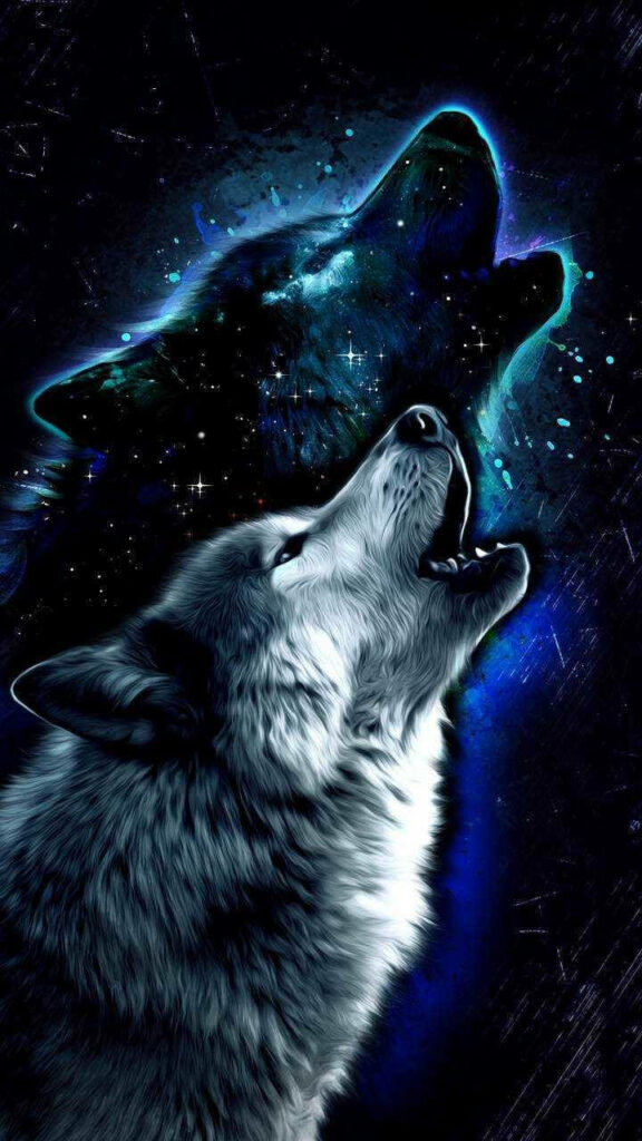Howling Wolf Wallpaper: Mystical Galaxy Background with Sparkling Stars