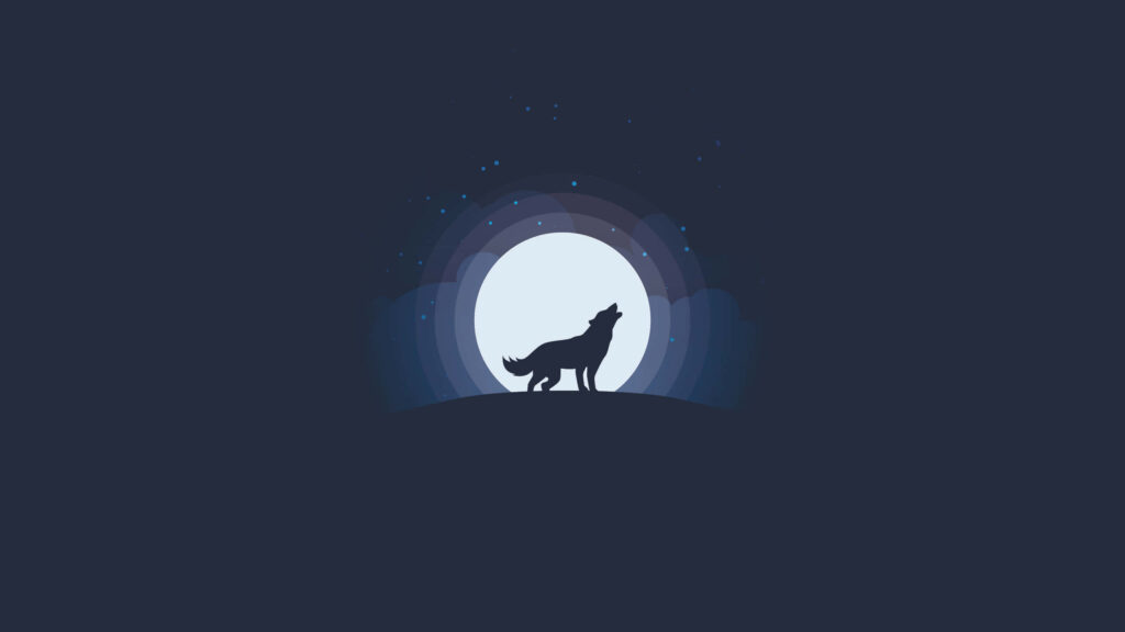 Howling Wolf Silhouette Wallpaper: Serene Night Sky & Full Moon