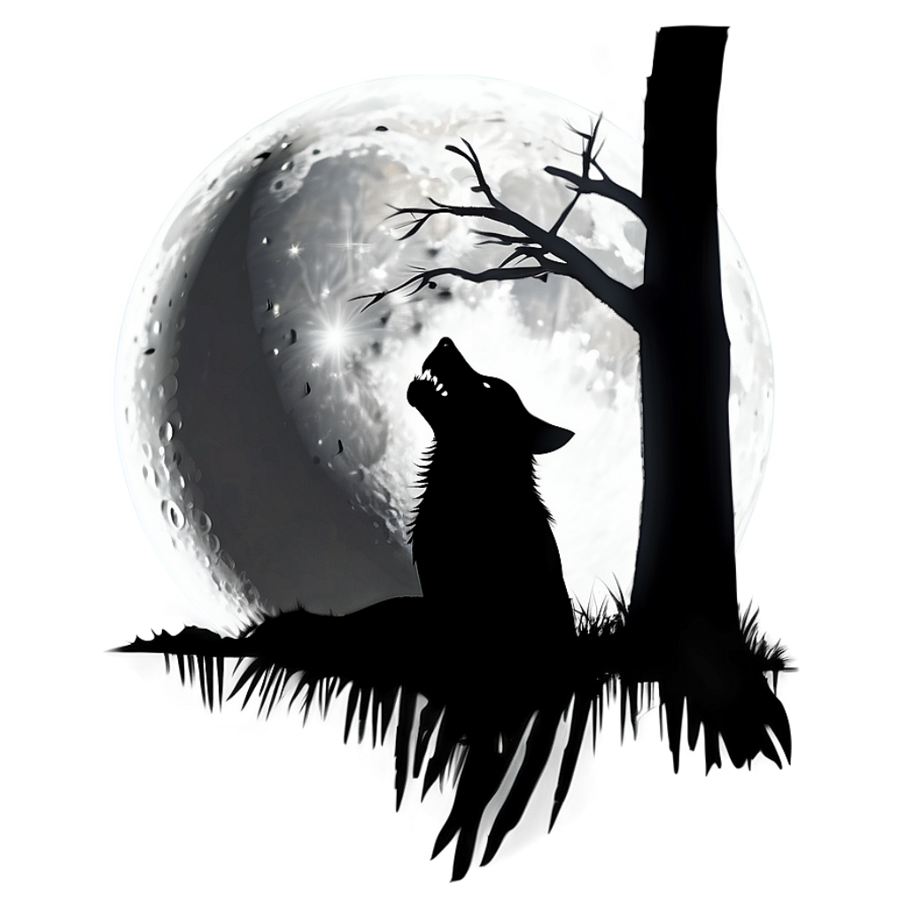 Stunning Wolf Howling at Full Moon Wallpaper with Barren Tree Background