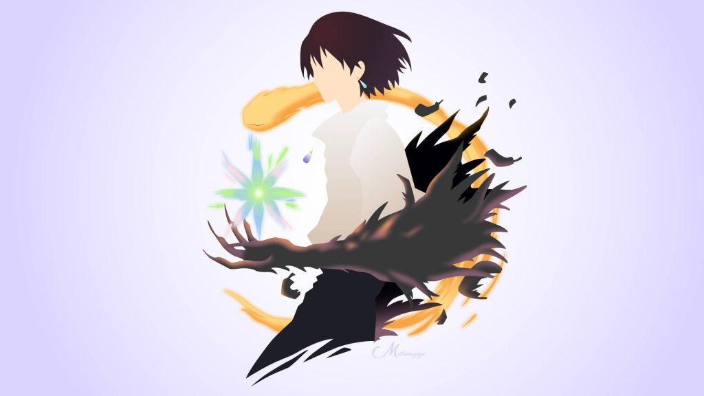 Minimalist Howl from Howls Moving Castle with glowing orb and dark wing on lavender background Wallpaper