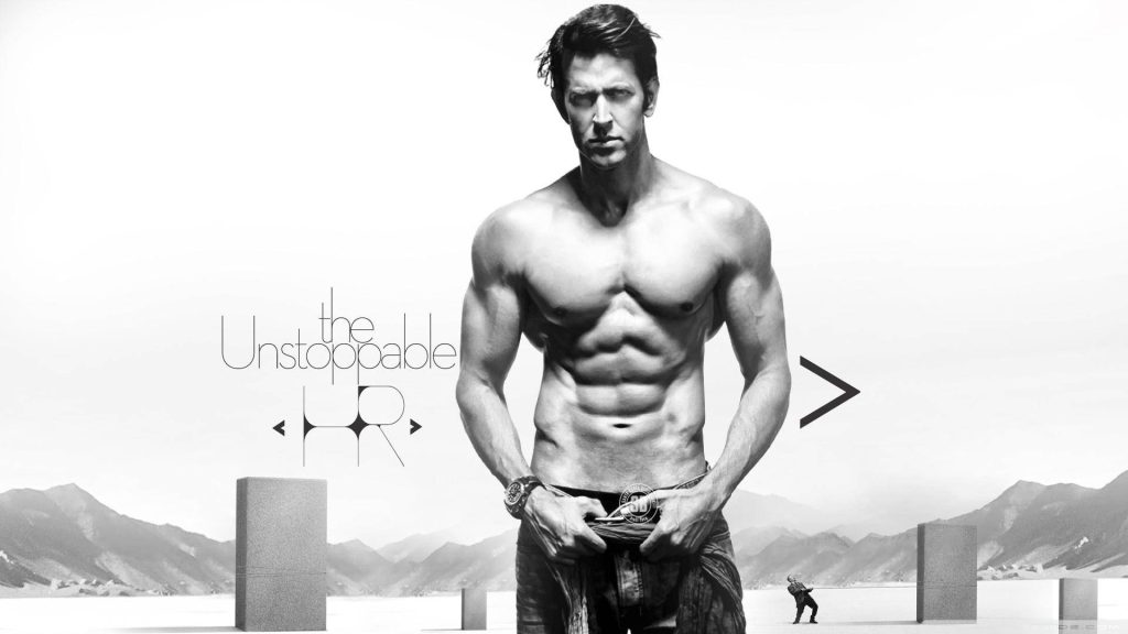 Hrithik Roshan black and white wallpaper with ripped physique surreal landscape The Unstoppable