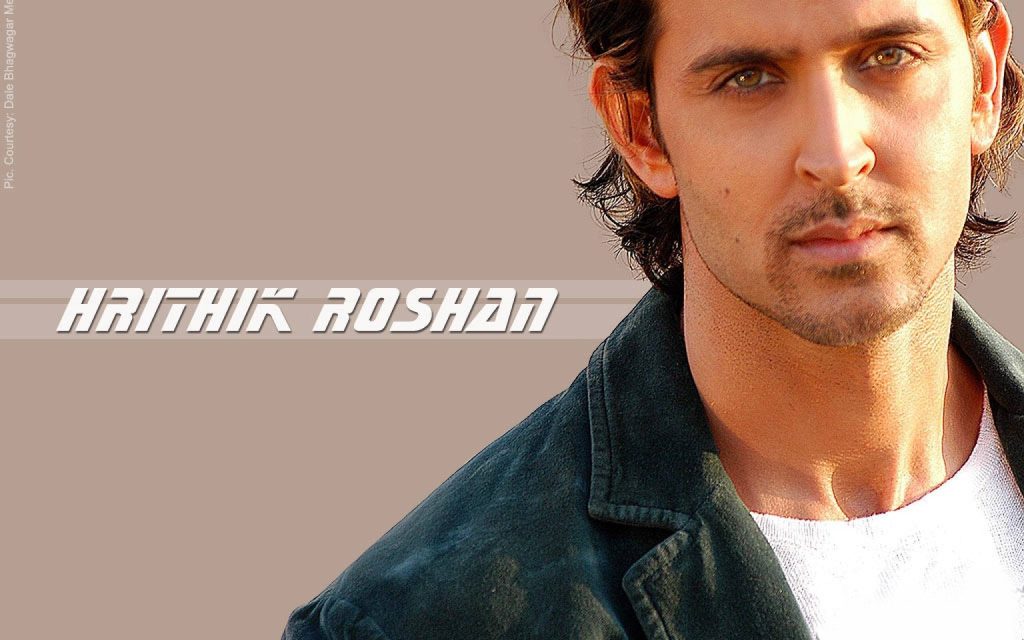 Hrithik Roshan portrait wallpaper dark jacket taupe background Bollywood actor fan art