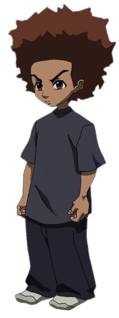 Huey Freeman from The Boondocks with large afro dark gray tee anime style wallpaper background