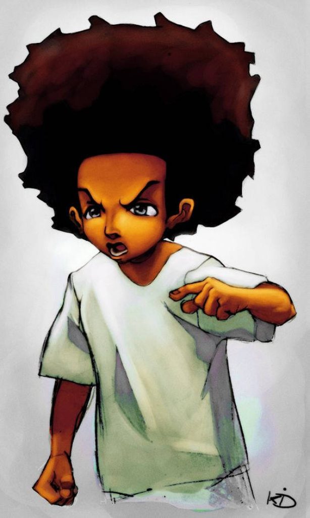 Huey Freeman wallpaper with intense expression and iconic afro from The Boondocks show background