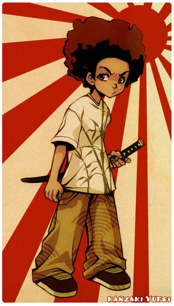 Huey Freeman Boondocks katana red rising sun Japanese urban anime art wallpaper background
