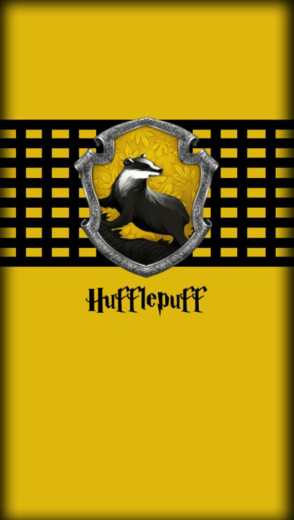 Hufflepuff crest wallpaper with proud badger yellow background loyal welcoming house design