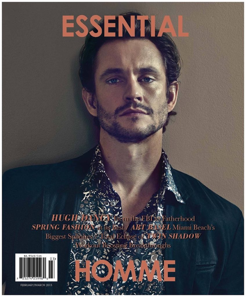 Hugh Dancy stylish portrait Essential Homme magazine floral shirt dark blazer studio lighting wallpaper
