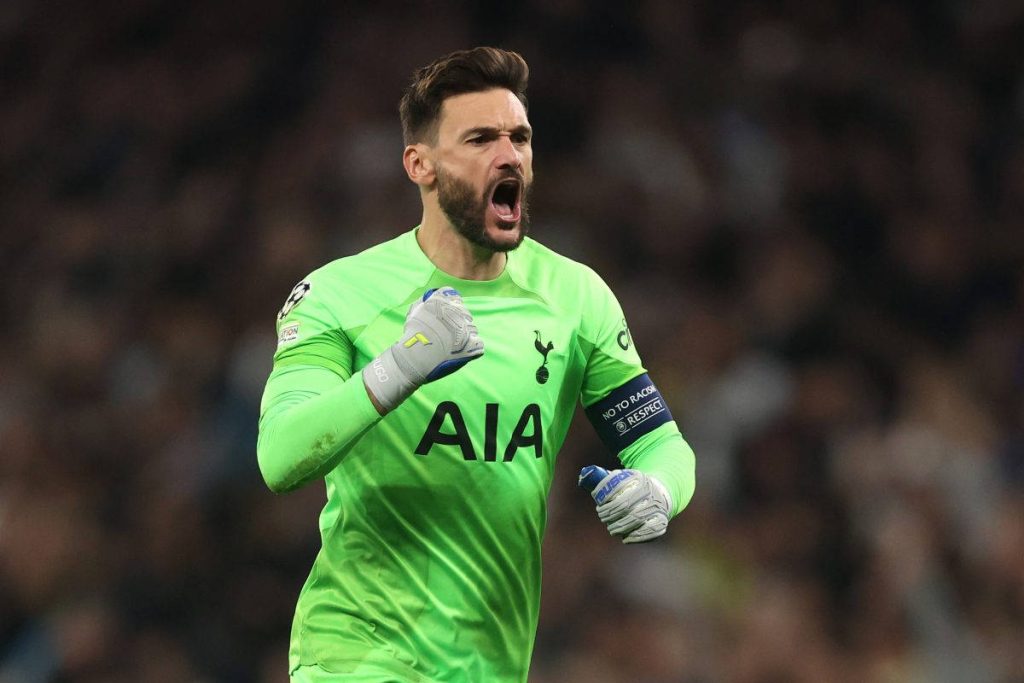 Hugo Lloris celebrating in neon green goalkeeper kit Tottenham Hotspur action football wallpaper