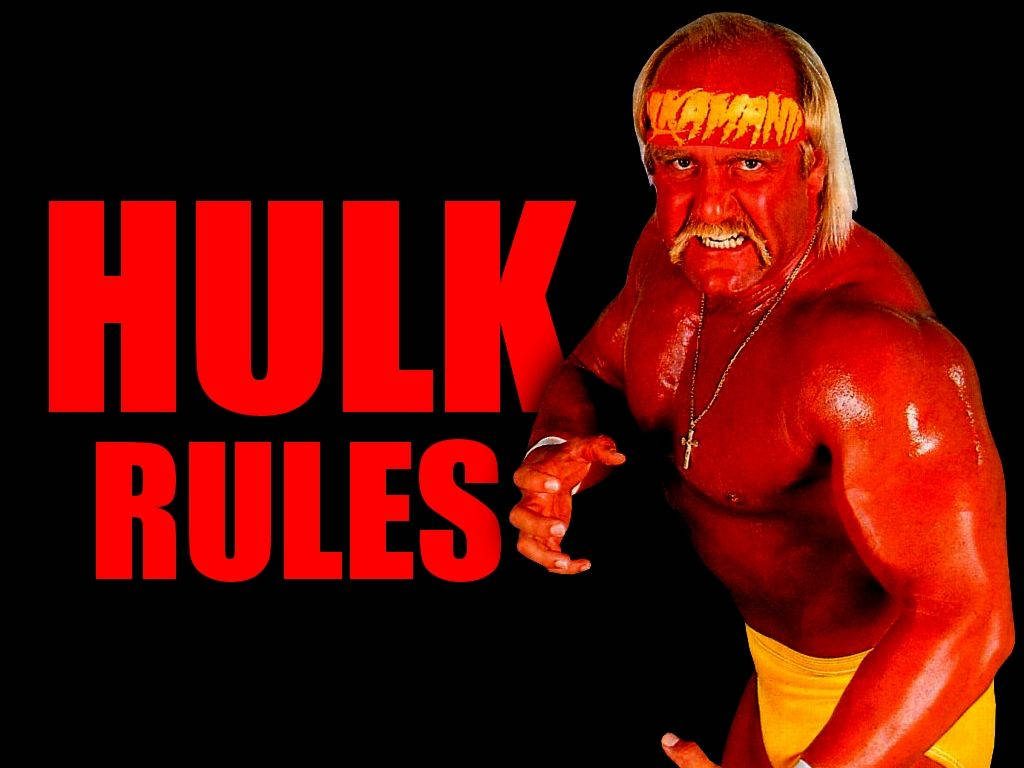 Hulk Hogan wallpaper with Hulkamania headband red Hulk Rules text black background wrestling fan