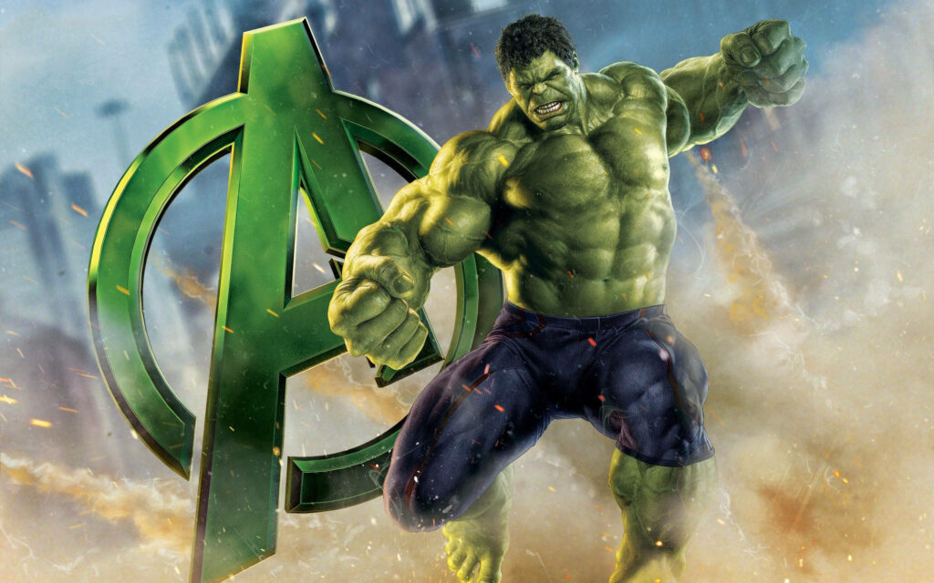 Hulk MCU Avengers Wallpaper: Powerful Pose & Iconic Logo Background