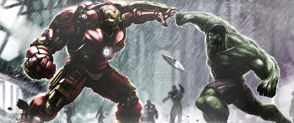 Epic Hulk vs Iron Man Battle Wallpaper: Stormy Background Action