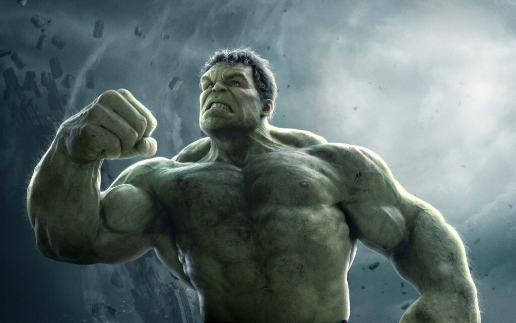 Intense Anger Unleashed: 4k Marvel iPhone Background Featuring Hulk's Fierce Clenched Fist Amidst Falling Debris Wallpaper