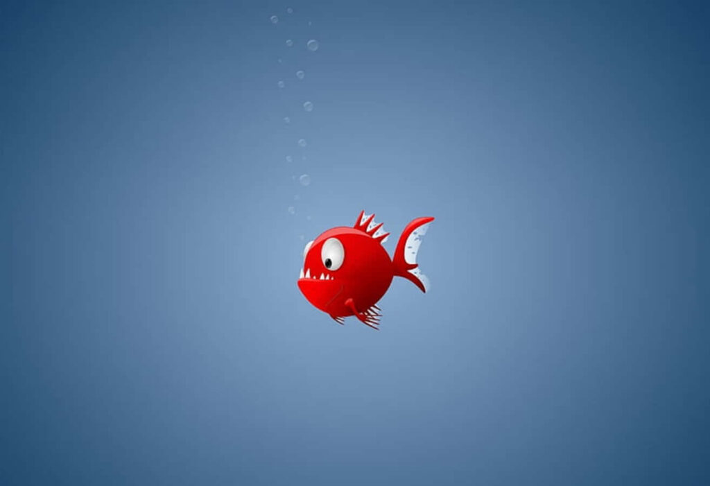 Humorous Angler Fish Wallpaper: Bright Red with Comical Features