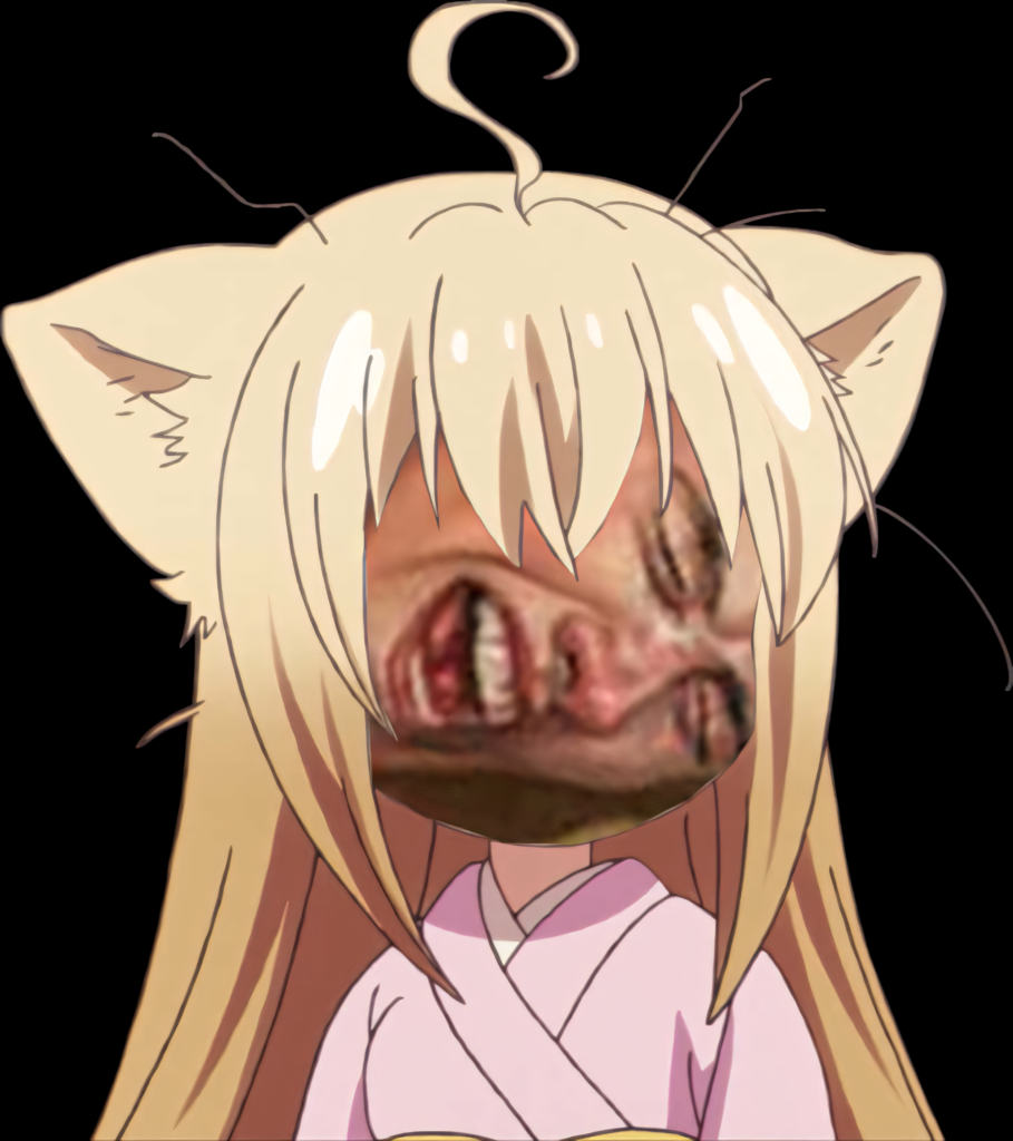 Funny Anime Cat-Ear Wallpaper: Hilariously Distorted Design
