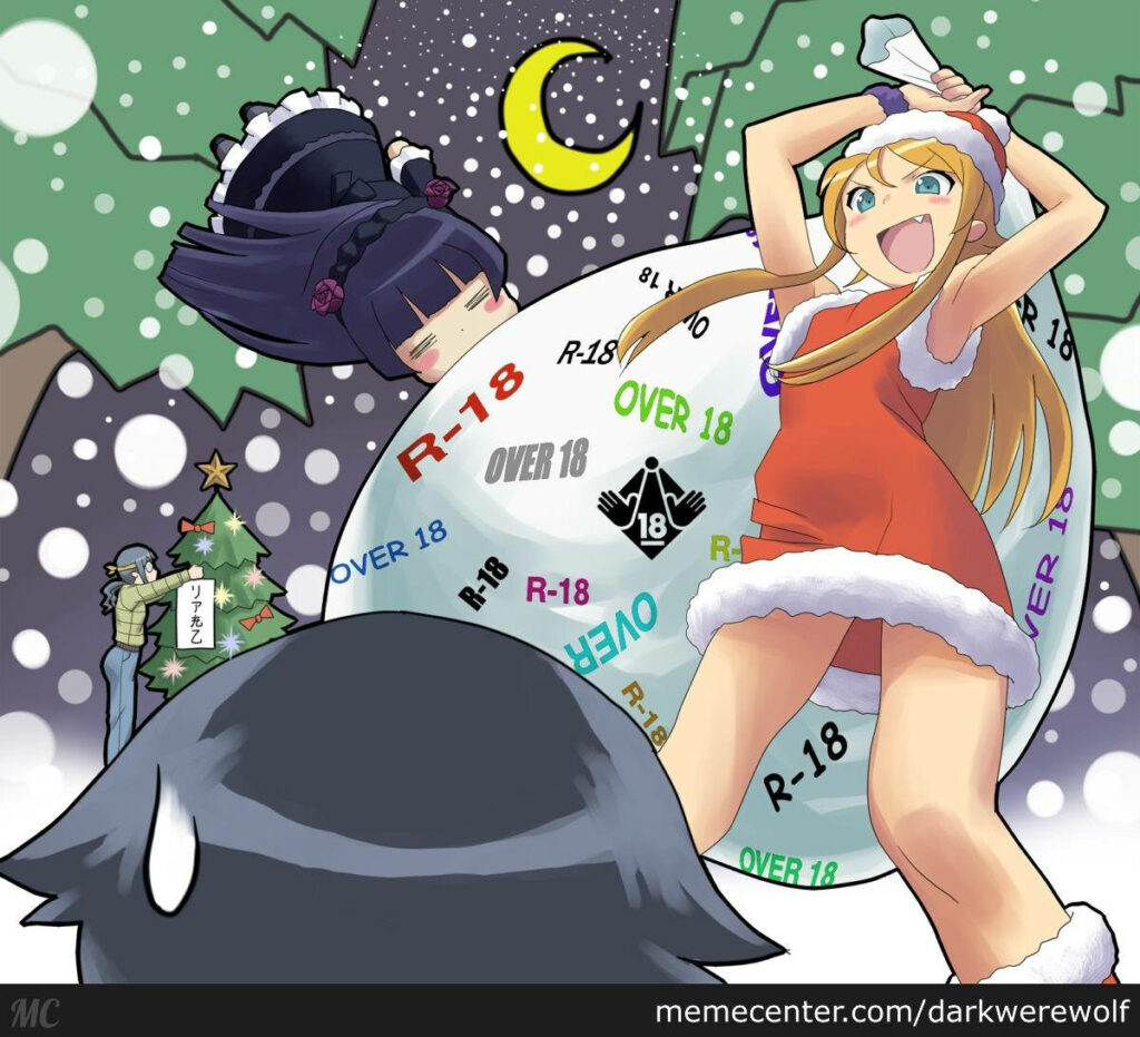Funny Christmas Anime Meme: Festive Characters & Roulette Fun Wallpaper