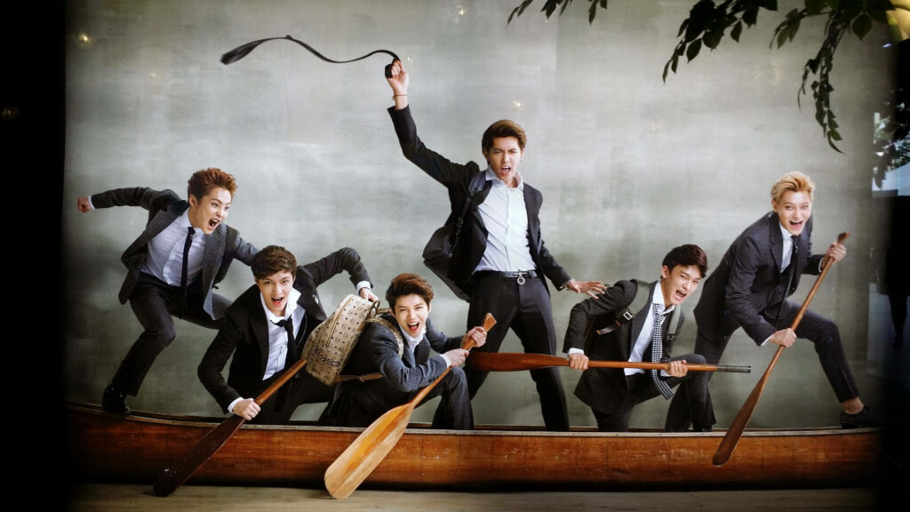 EXO-Themed K-POP Desktop Wallpaper: Fun Canoe Adventure