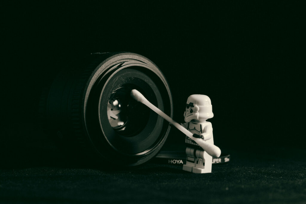 Humorous Lego Stormtrooper Wallpaper: Cleaning with Style