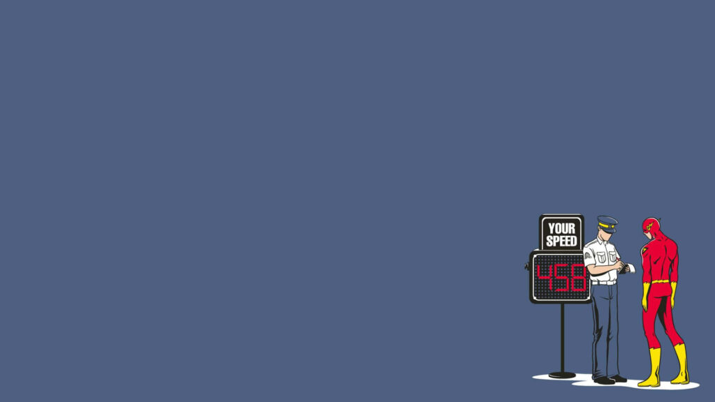 Funny Minimalist Wallpaper: Cop Tickets Superhero on Blue Background