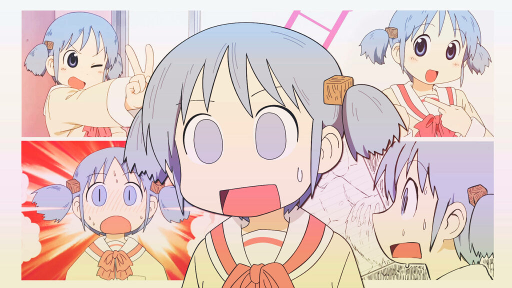 Humorous Mio Naganohara Collage Wallpaper from *Nichijou*