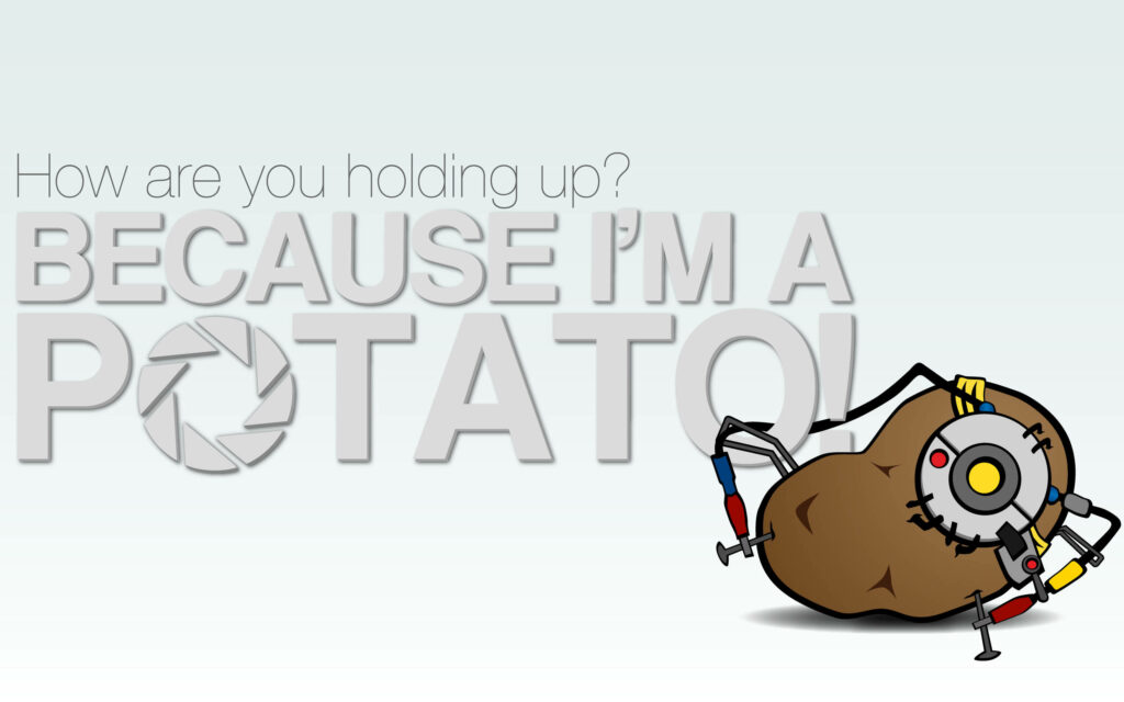 Portal 2 Potato Wallpaper: Humorous Game Moment Background
