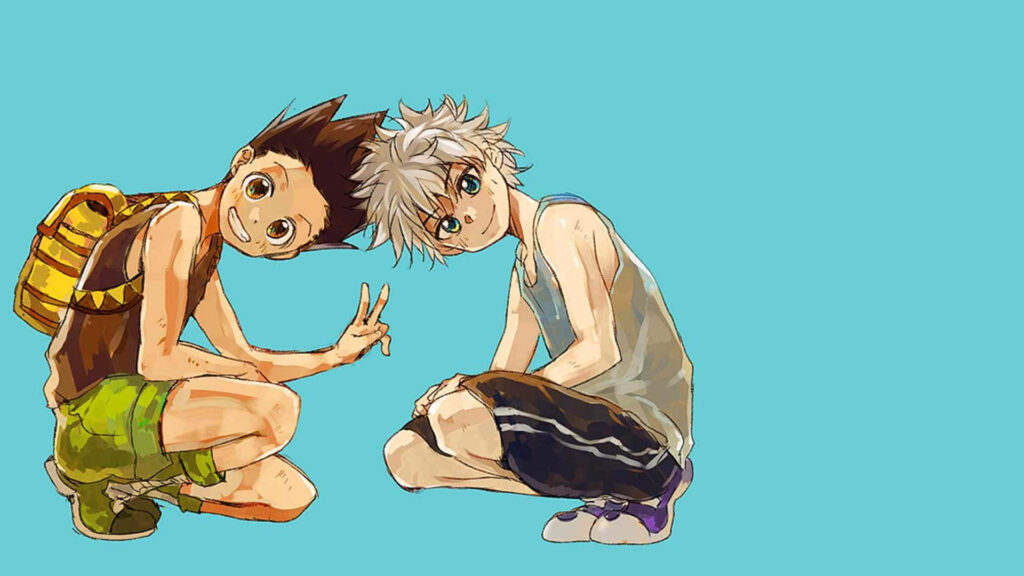 Hunter X Hunter Characters on Teal Minimalist Wallpaper