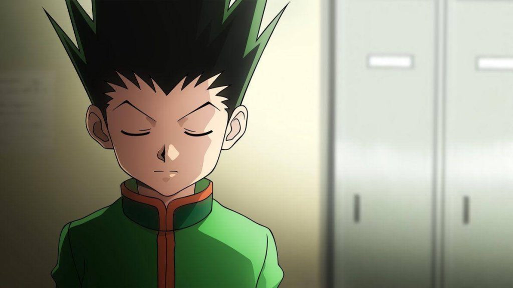 Hunter x Hunter Gon Freecss calm focused close-up in green jacket locker room wallpaper