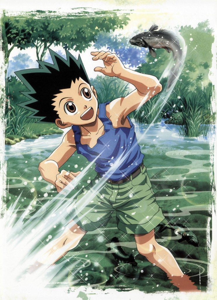 Gon Freecss Hunter x Hunter wallpaper vibrant forest stream fish splash iPhone background