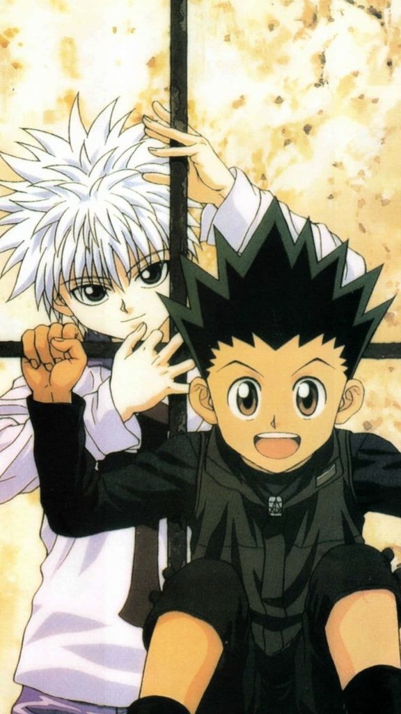 Hunter x Hunter wallpaper with Gon Freecss and Killua Zoldyck smiling vibrant anime art