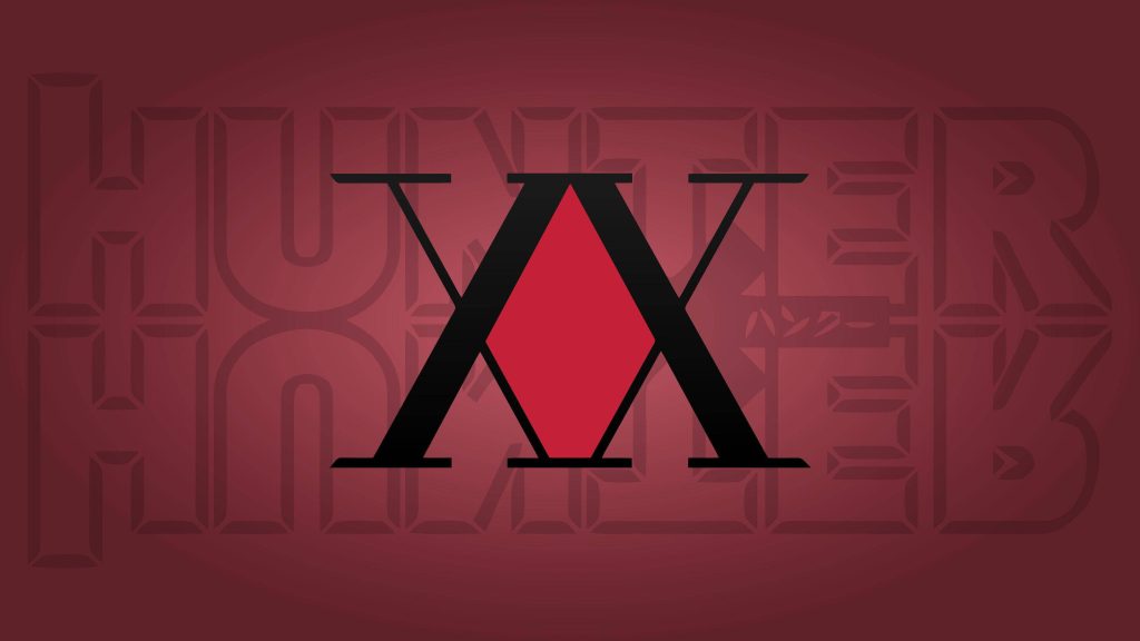 Hunter x Hunter wallpaper with black XX symbol on deep maroon embossed minimalist background