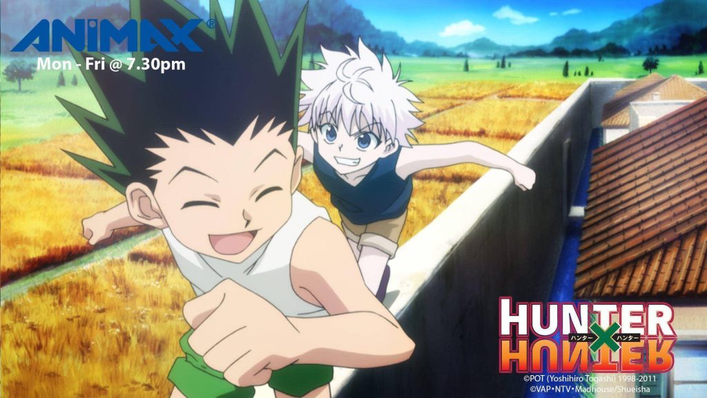 Hunter x Hunter wallpaper Gon Freecss Killua running sunny countryside anime illustration