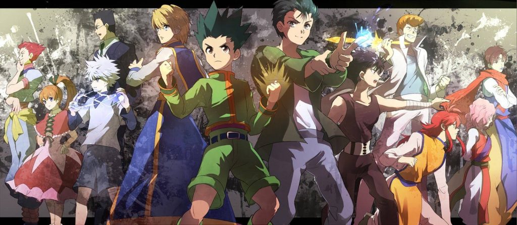 Hunter x Hunter and YuYu Hakusho characters Gon Killua Yusuke with vibrant spirit effects wallpaper