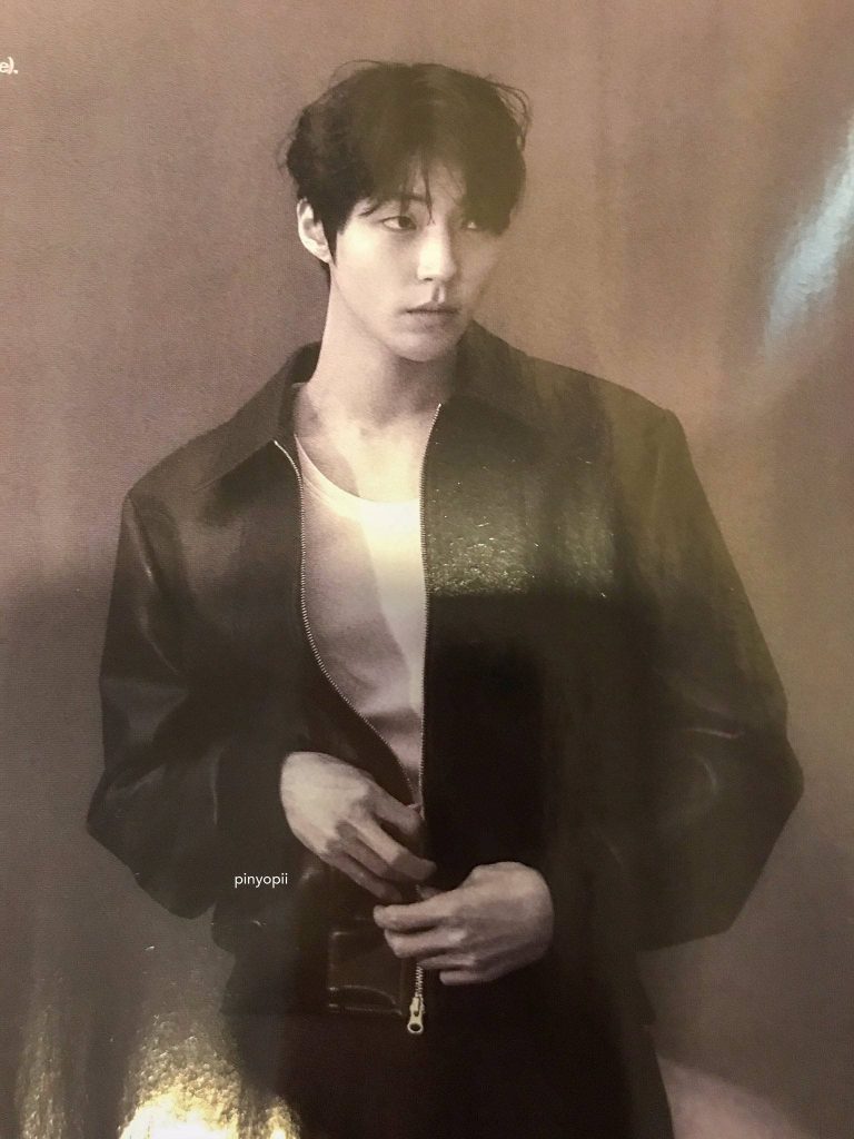 Hwang In-youp portrait in warm lighting wearing zip-up jacket and white tee minimalist style Wallpaper