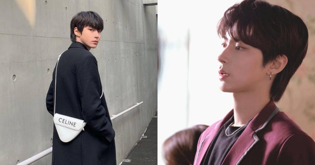 Hwang In-Yeop wallpaper dual panel black coat Celine bag modern sophisticated style close-up