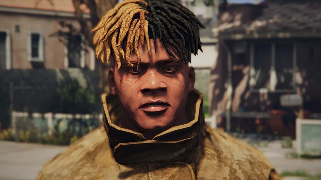Hyper-realistic CGI portrait of XXXTentacion with two-toned dreadlocks and facial tattoos Wallpaper