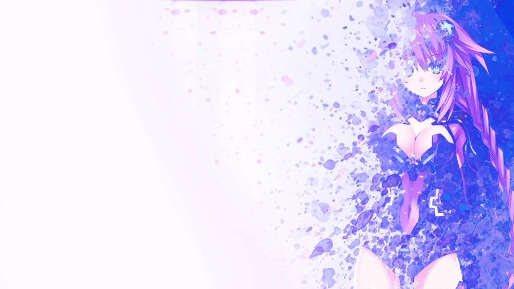 Hyperdimension Neptunia Neptune anime art with purple hair dissolving into violet blue particles Wallpaper