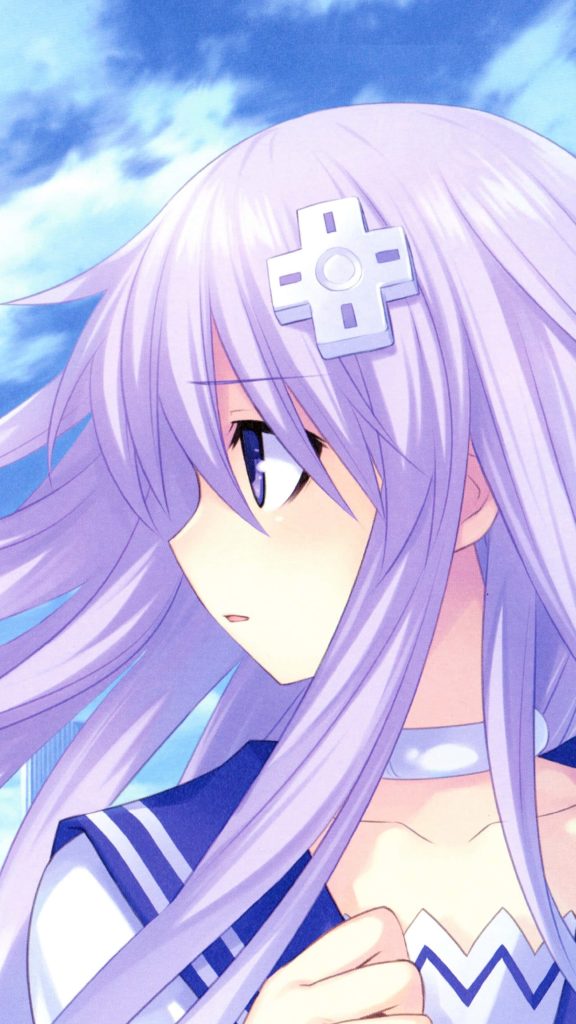 Hyperdimension Neptunia wallpaper side profile Neptune light purple hair blue sky anime art