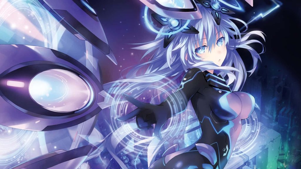 Purple Heart Hyperdimension Neptunia digital art with glowing blue energy and mechanical wings Wallpaper