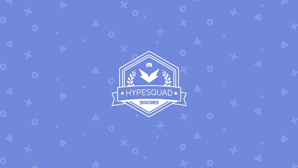 Hypesquad Discord logo on purple blue background with geometric icons minimalist gamer wallpaper