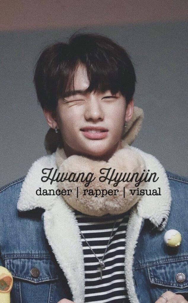 South Korean rapper Hyunjin from Stray Kids winks playfully in stylish wallpaper background