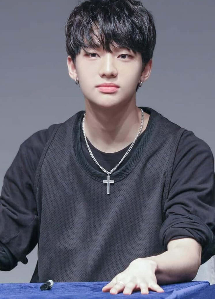 Hyunjin Stray Kids wallpaper calm charismatic South Korean rapper stoic expression background