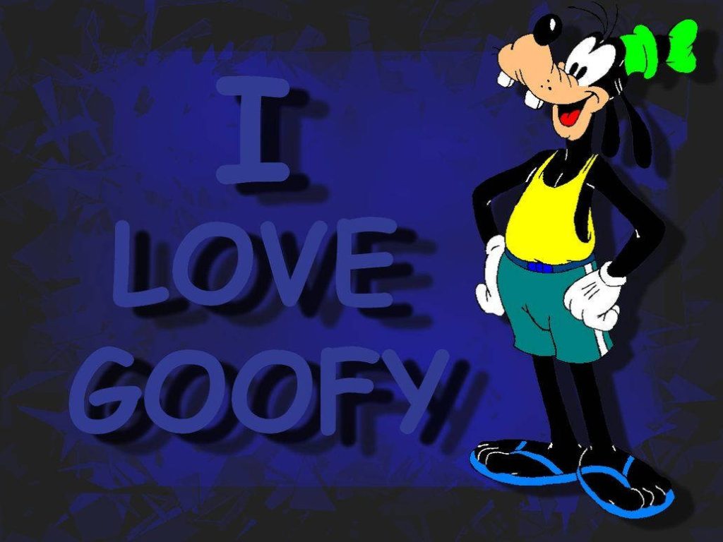 Vibrant I Love Goofy digital art wallpaper with Goofy in yellow outfit on dark blue background