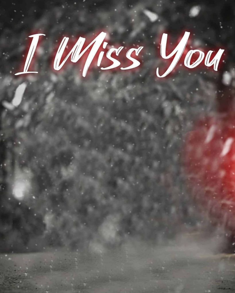 I Miss You wallpaper with glowing red script on dark snowy winter background for romance