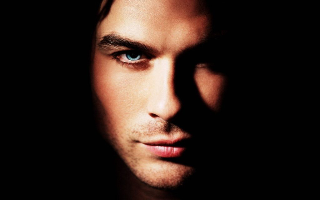 Ian Somerhalder portrait with piercing blue eyes dramatic chiaroscuro lighting moody desktop wallpaper
