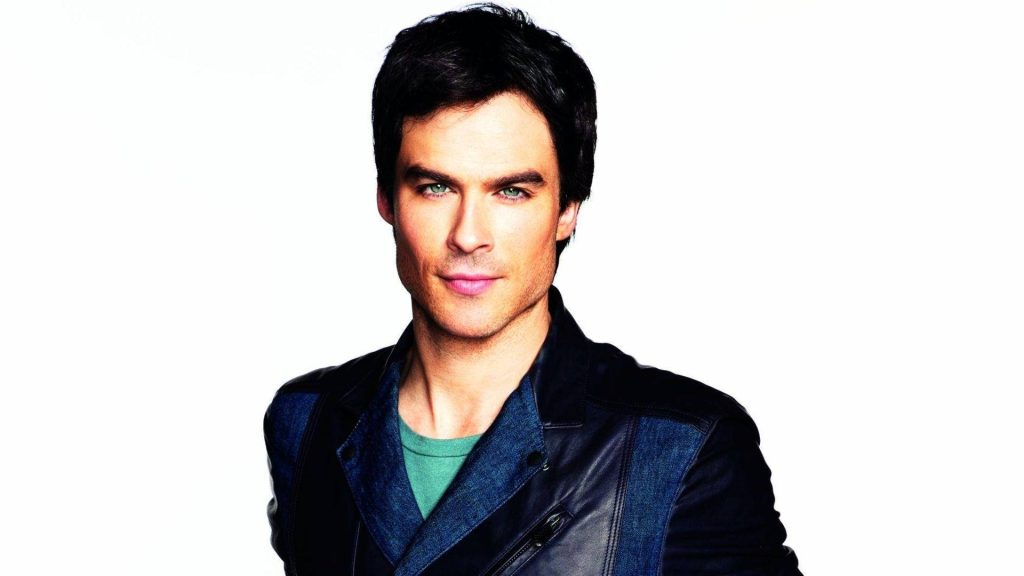 Ian Somerhalder professional portrait sharp gaze leather denim jacket white studio background wallpaper