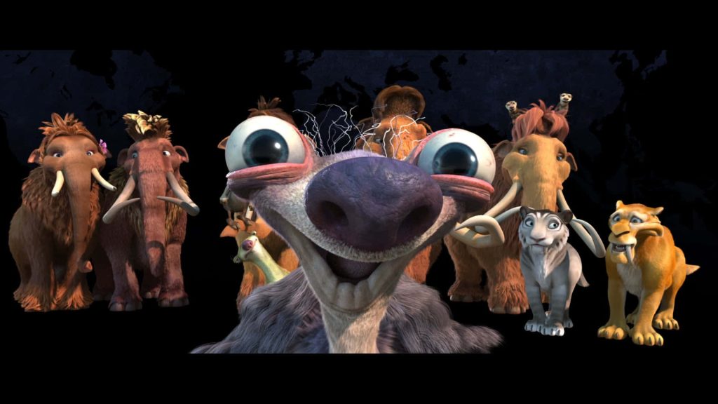 3D CGI Ice Age wallpaper with Sid the Sloth and friends Manny Ellie Diego Shira close-up fun