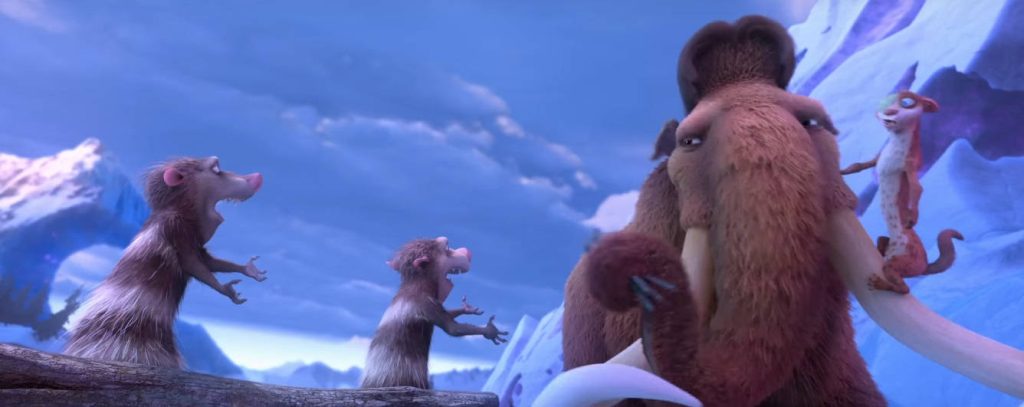 Ice Age Collision Course 3D wallpaper with Manny Buck Crash and Eddie in snowy landscape