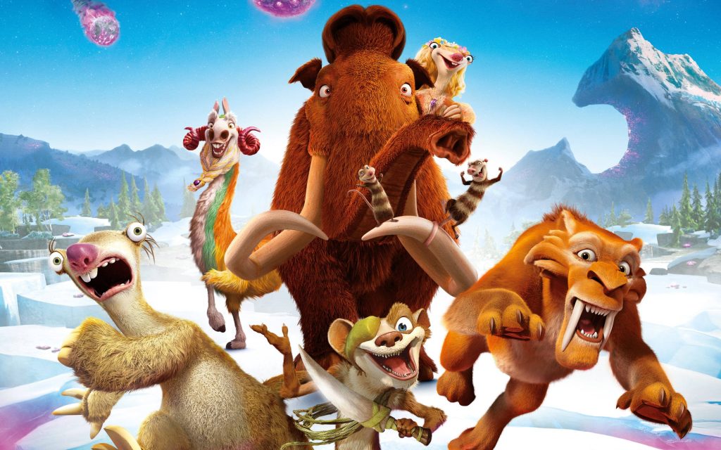 Ice Age Collision Course wallpaper with Manny Ellie Sid Diego Buck Crash Eddie and cosmic asteroids