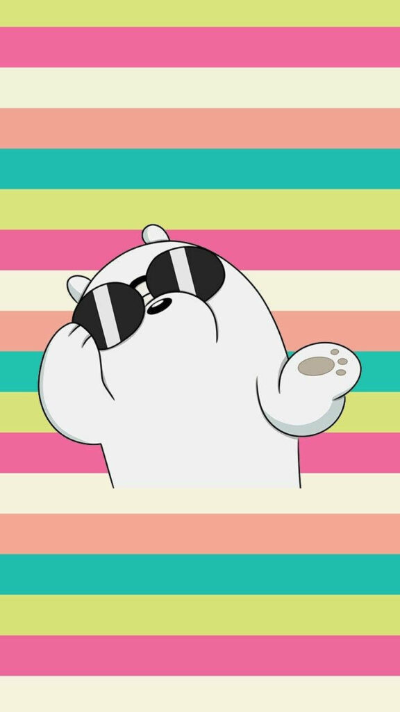 Dapper Ice Bear: Trendy Eyewear on a Vibrant Striped Canvas Wallpaper