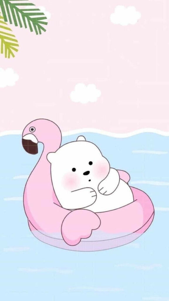 Chillin' with Ice Bear: Cartoon Network's We Bare Bears on a Pink Flamingo Floater Wallpaper